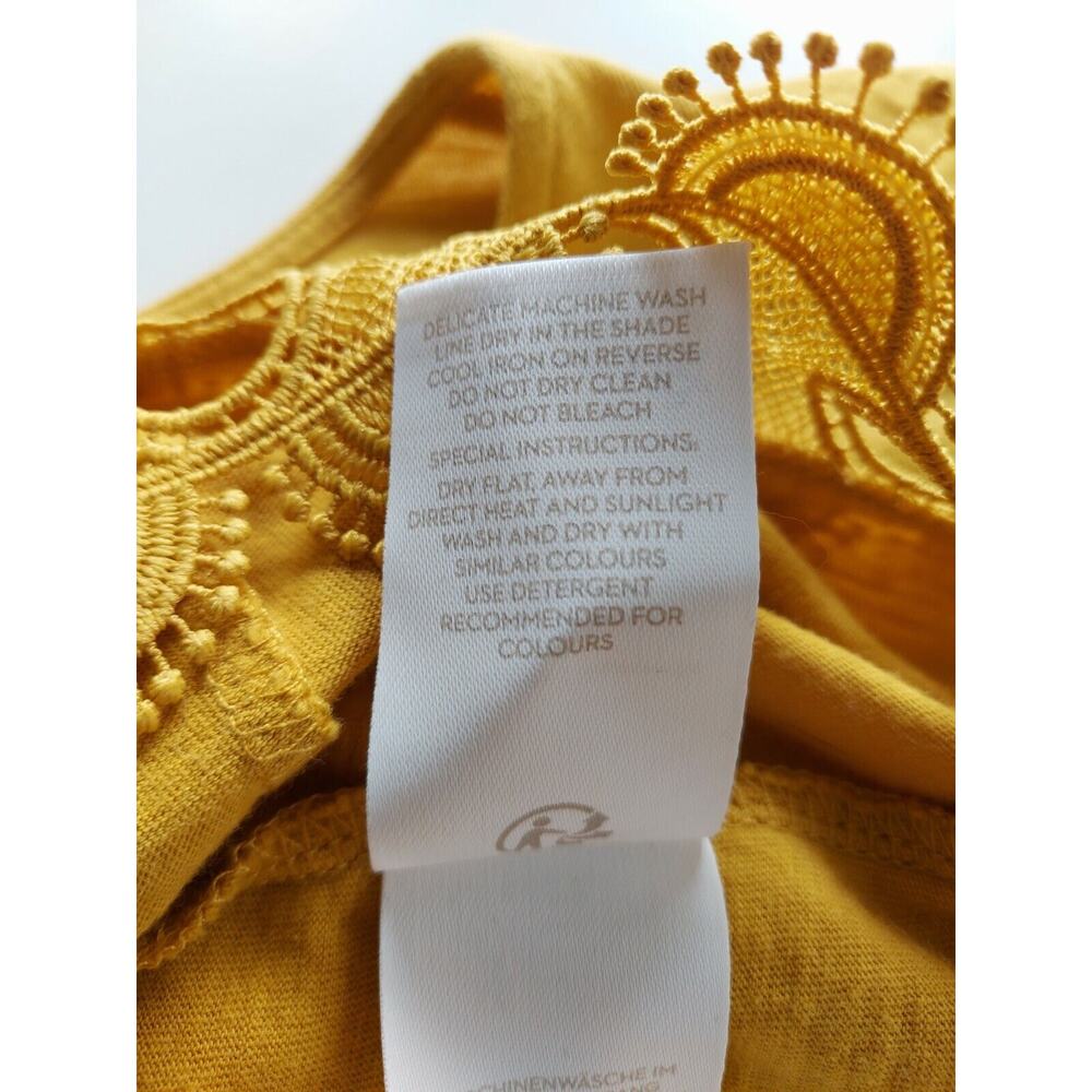 Boden Ayla Top Womens UK 12 US 8 Mustard Short Sleeve V Neck Crochet Tassels - Picture 11 of 11